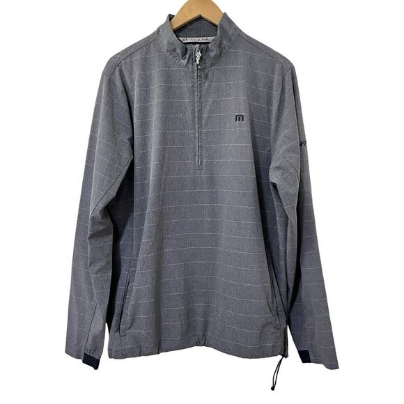 Travis Mathew 1/2 Zip Golf Pullover Top Size L Gray Stripe Lightweight Mens LOGO - Picture 1 of 11